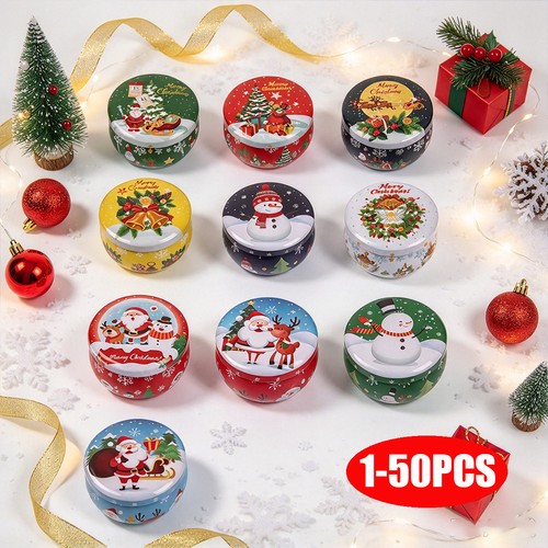 50x christmas round tin candy - christmas,