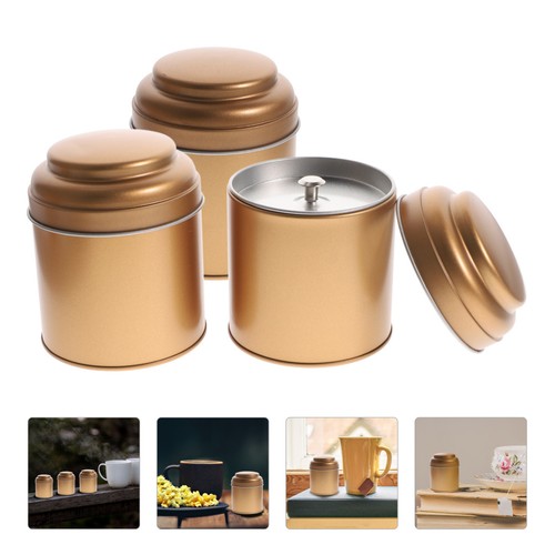 3pcs gold tea tin canisters - 3pcs,