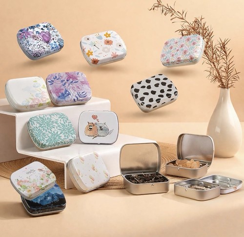 14pc hinged tin boxes assorted - 14pc,