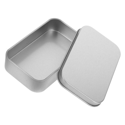 Silver metal tin box with - metal,